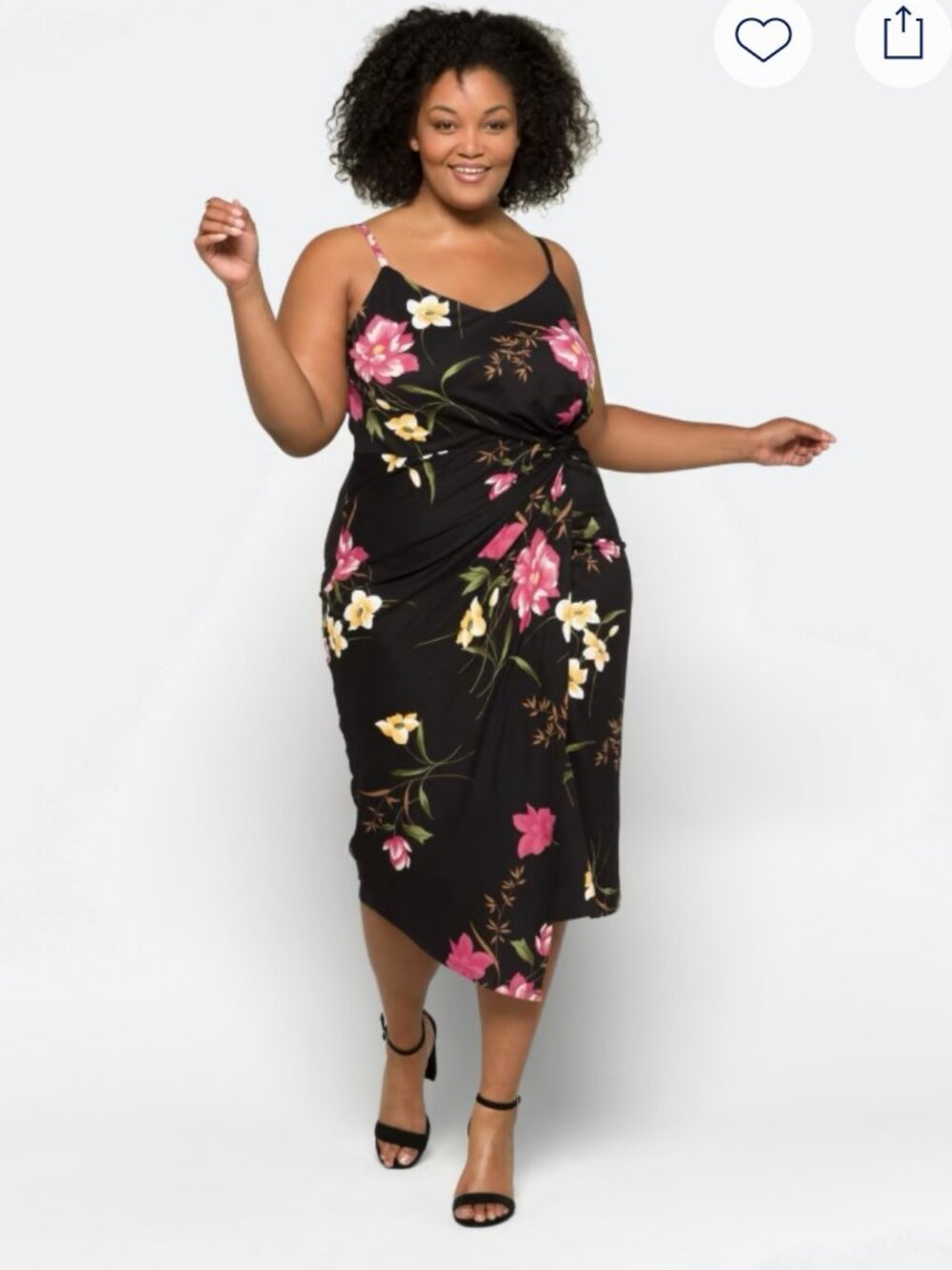 Nine Britton | Black & Floral Knit Fitted Midi Dress | 1X